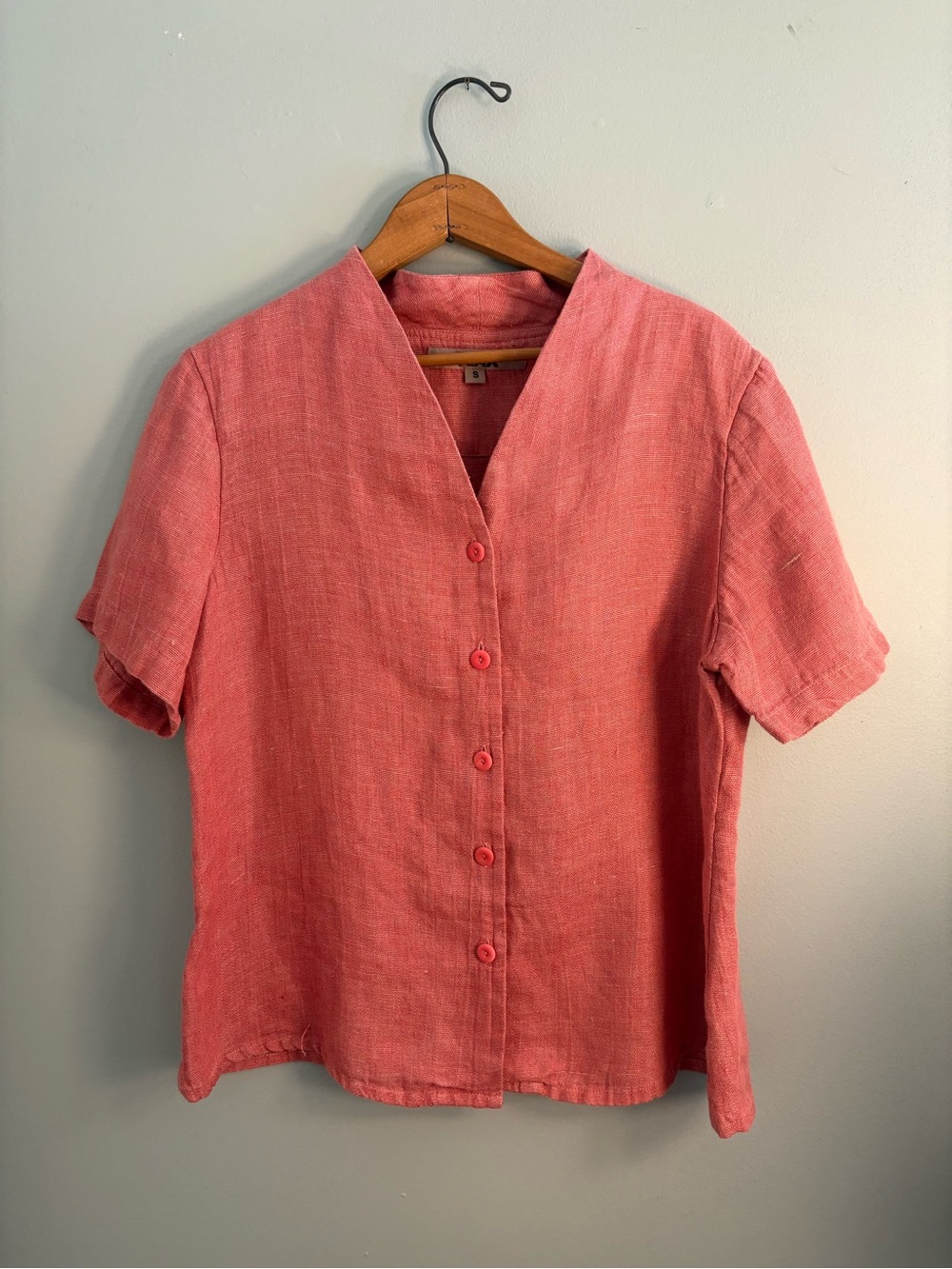 Flax Coral Button-Front Linen Shirt